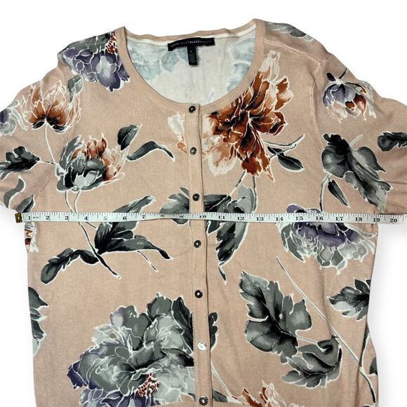 White House Black Market Floral Button Front Cardigan Sweater Blush Pink Size L - Picture 6 of 8